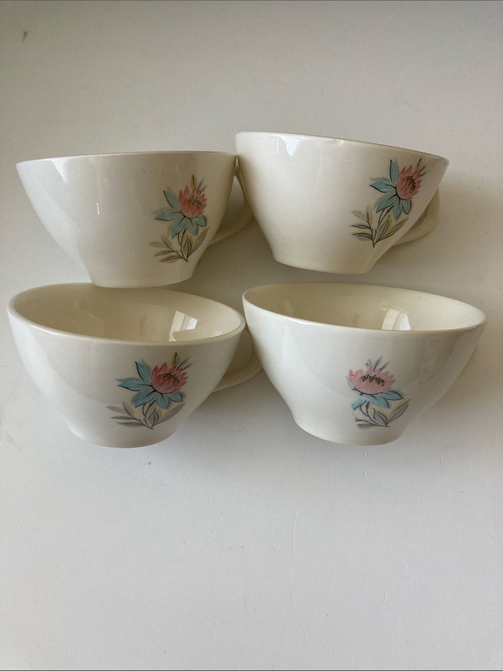 4 Vintage Steubenville Pottery Fairlane Pattern Tea Cup Floral Set